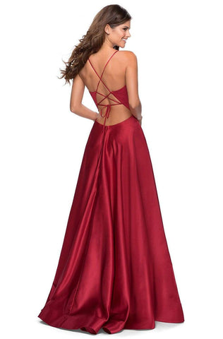 Deep V-neck Satin Junior Prom Gown