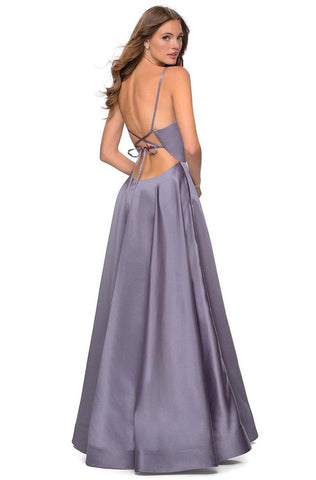 Deep V-neck Satin Junior Prom Gown