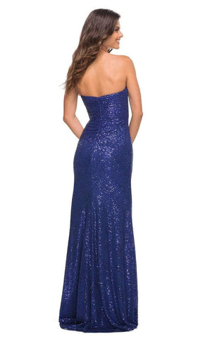 Ruched Sequin Gown with Slit