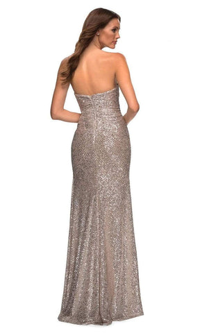 Ruched Sequin Gown with Slit