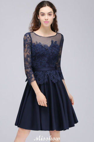 Lace Appliques 3/4 Sleeves Short Bridesmaid Dresses Daily Casual Dress