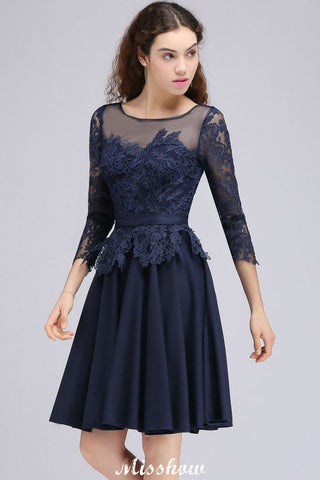 Lace Appliques 3/4 Sleeves Short Bridesmaid Dresses Daily Casual Dress