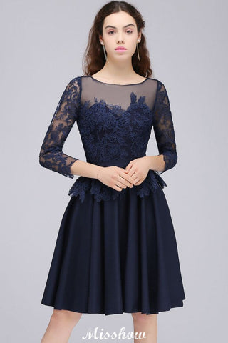 Lace Appliques 3/4 Sleeves Short Bridesmaid Dresses Daily Casual Dress