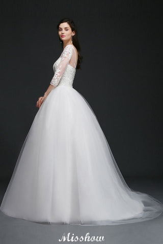 Lace Appliques Ball Gown Scoop Tulle Wedding Dress