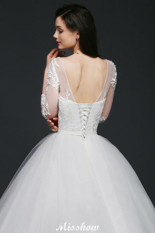 Lace Appliques Ball Gown Scoop Tulle Wedding Dress