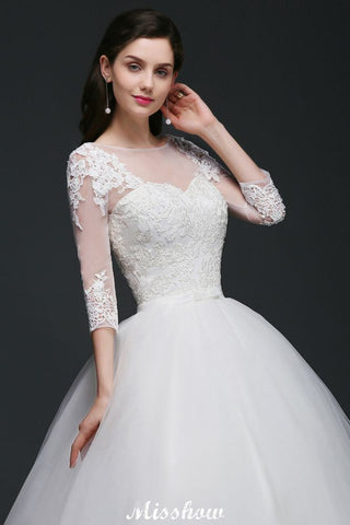 Lace Appliques Ball Gown Scoop Tulle Wedding Dress