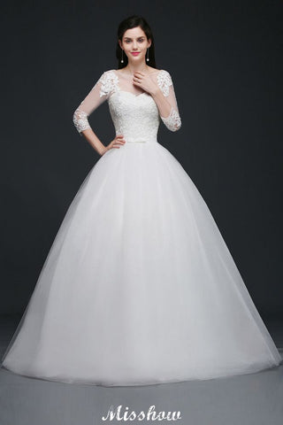 Lace Appliques Ball Gown Scoop Tulle Wedding Dress