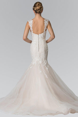 Lace Embellished Long Mermaid Style Wedding Dress