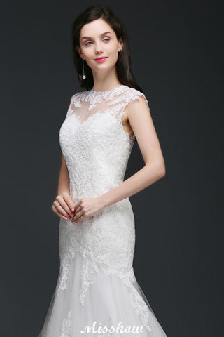 Lace Mermaid Jewel Elegant Wedding Dress