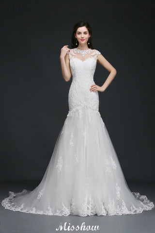 Lace Mermaid Jewel Elegant Wedding Dress