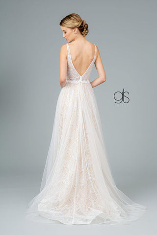 Lace Mesh Layered Long Wedding Dress