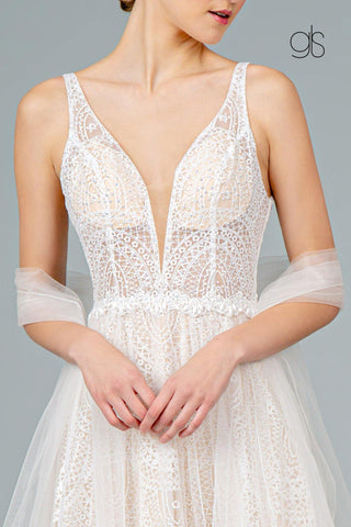 Lace Mesh Layered Long Wedding Dress