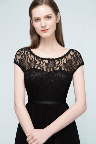 Lace Top Chiffon A-line Short Scoop Bridesmaid Dresses
