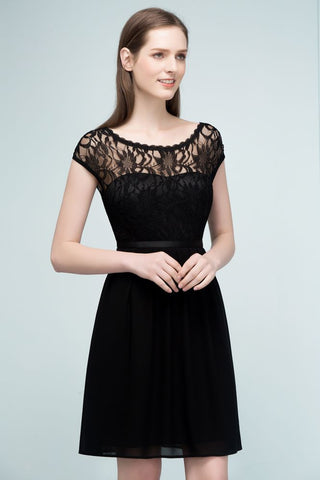 Lace Top Chiffon A-line Short Scoop Bridesmaid Dresses