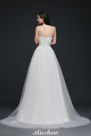 Lace White A-line Strapless Tulle Wedding Dress