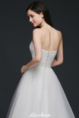 Lace White A-line Strapless Tulle Wedding Dress