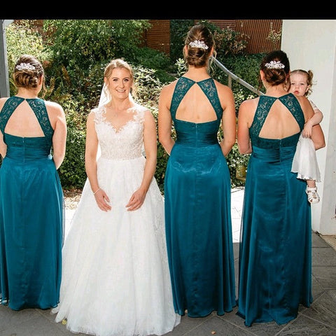 Simple Sleeveless Lace Jade Bridesmaid Dresses