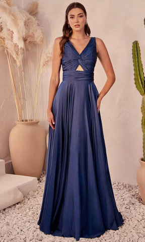 Ruched Knotted V-Neck Prom Gown