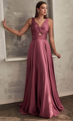 Ruched Knotted V-Neck Prom Gown