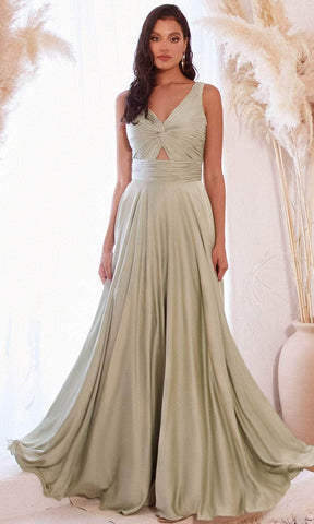Ruched Knotted V-Neck Prom Gown