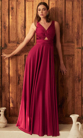 Ruched Knotted V-Neck Prom Gown