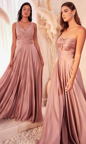 Ruched Knotted V-Neck Prom Gown