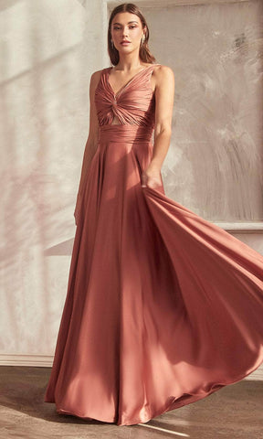 Ruched Knotted V-Neck Prom Gown