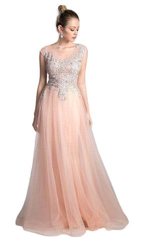 Sheer Scoop Beaded Tulle Evening Gown