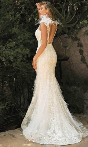 Feather Embellished Bridal Gown