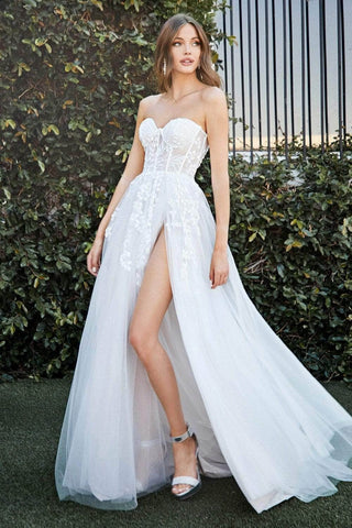 Robe de mariée bustier sans bretelles en tulle appliqué