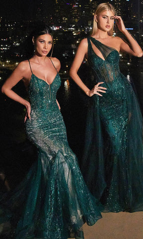 Plunging Godets Mermaid Evening Gown