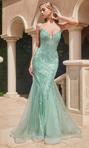 Plunging Godets Mermaid Evening Gown