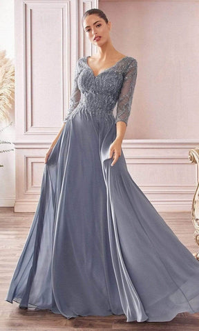 Sheer Quarter Beaded Chiffon Gown