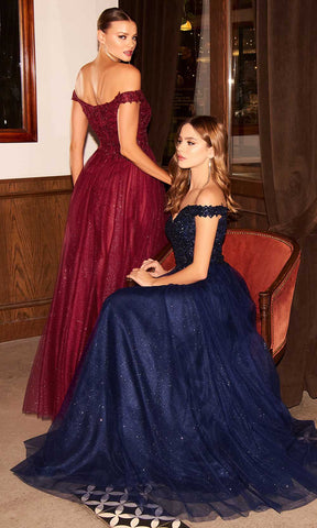 Metallic Lace Appliqued Glitter A-Line Gown