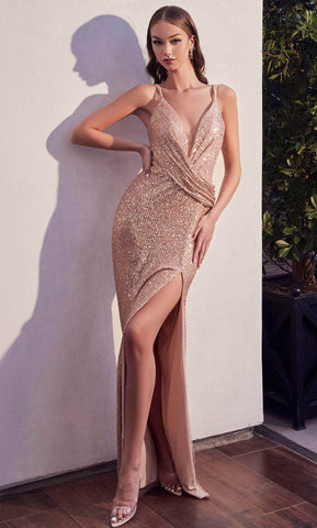 Draped Glitter Prom Dress
