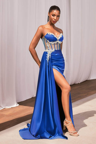 Strapless Illusion Waist Evening Gown