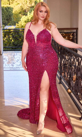 Sequined Lace Appliqued Evening Gown