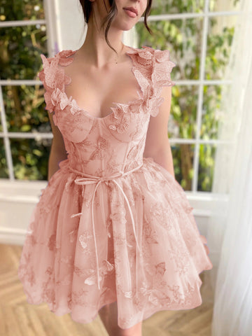 Aline Short Tulle Prom Dress with 3D Butterflies