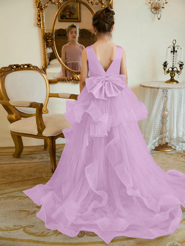 Ball-Gown/Princess Satin Tulle Floor-length Flower Girl Dress