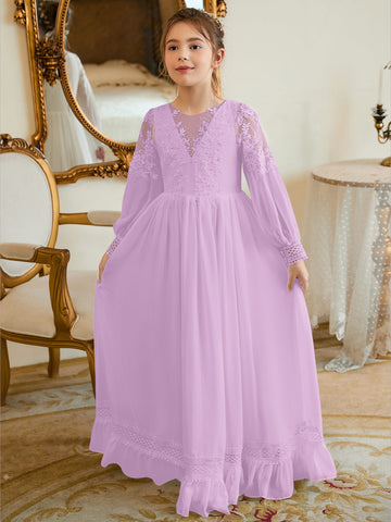 A-line Chiffon Floor-length Ivory First Communion Dress