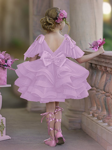 Ball-Gown/Princess Tulle Knee-length Birthday Flower Girl Dress