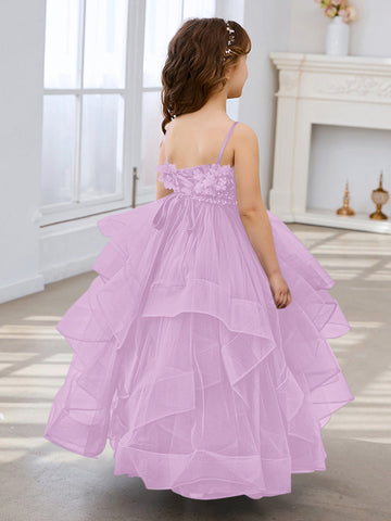 Slate Blue A-Line Princess Sleeveless Tulle Flower Girl Dress