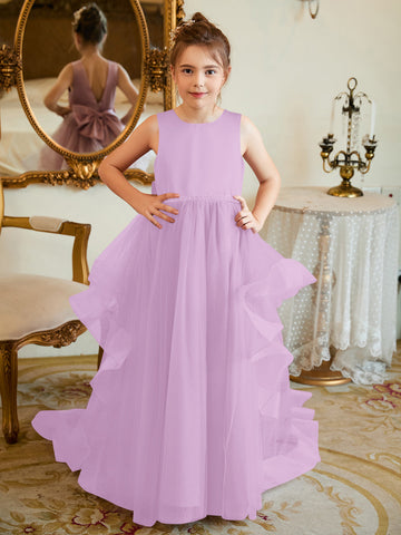 Ball-Gown/Princess Satin Tulle Floor-length Flower Girl Dress