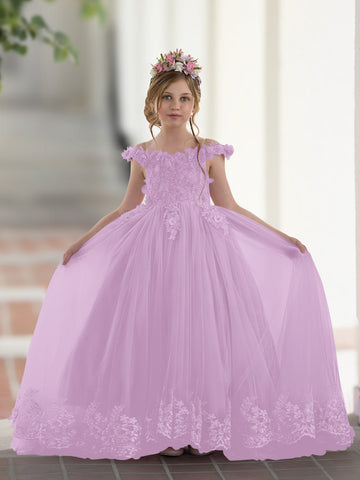 Ball-Gown/Princess Lace Sweep Train Pink Birthday Dress