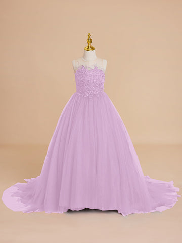 Ball-Gown/Princess Tulle Sweep Train Flower Girl Dress