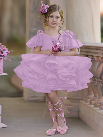 Ball-Gown/Princess Tulle Knee-length Birthday Flower Girl Dress