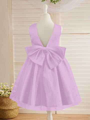 Ball-Gown/Princess Satin Tulle Knee-length Flower Girl Dress