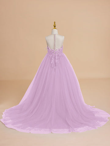 Ball-Gown/Princess Tulle Sweep Train Flower Girl Dress