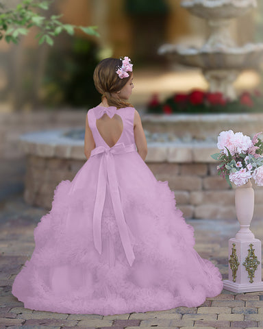 A-line Satin Tulle Floor-length Cascading Ruffles Flower Girl Dress