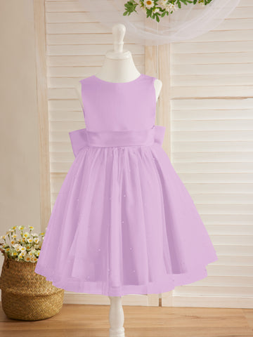 Ball-Gown/Princess Satin Tulle Knee-length Flower Girl Dress